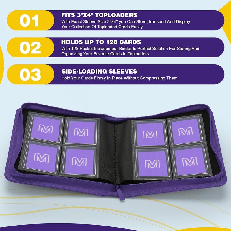 MOSLA Toploader Binder,4-Pocket Side Load Trading Card Album, Holds 128 Cards with Double-Sided Pockets for MTG, Sports Cards, Top Loader Storage - Image 3